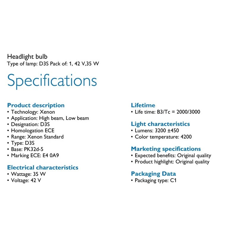 Philips D3S 4300K 85322+ Xenon Bulb (Yellow Box)